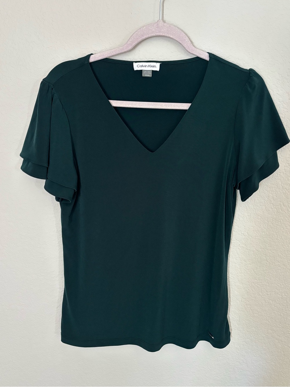 Calvin Klein Deep Teal V-Neck Flutter Sleeve Top - M